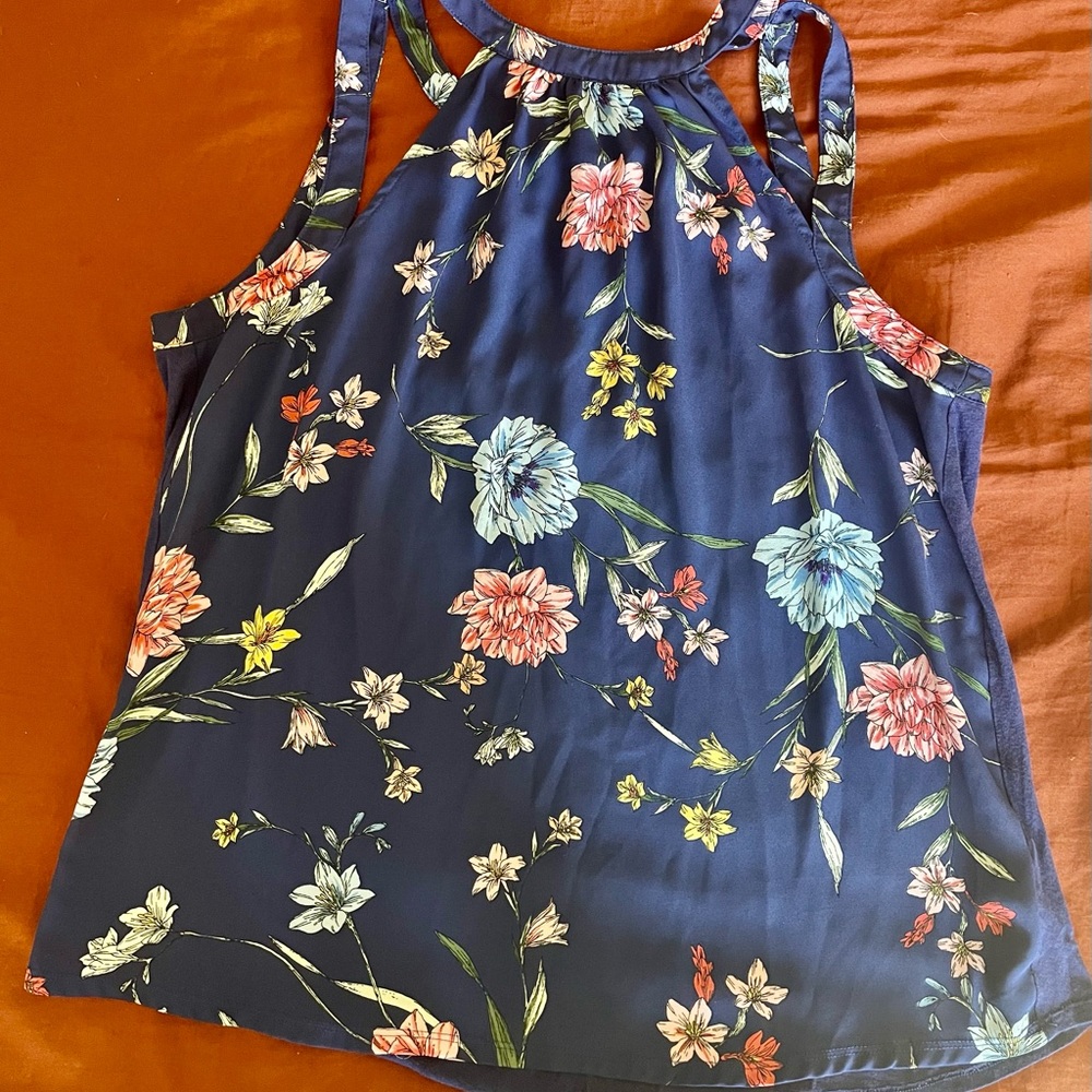 Express Floral Sleeveless Tank Top- keyhole back